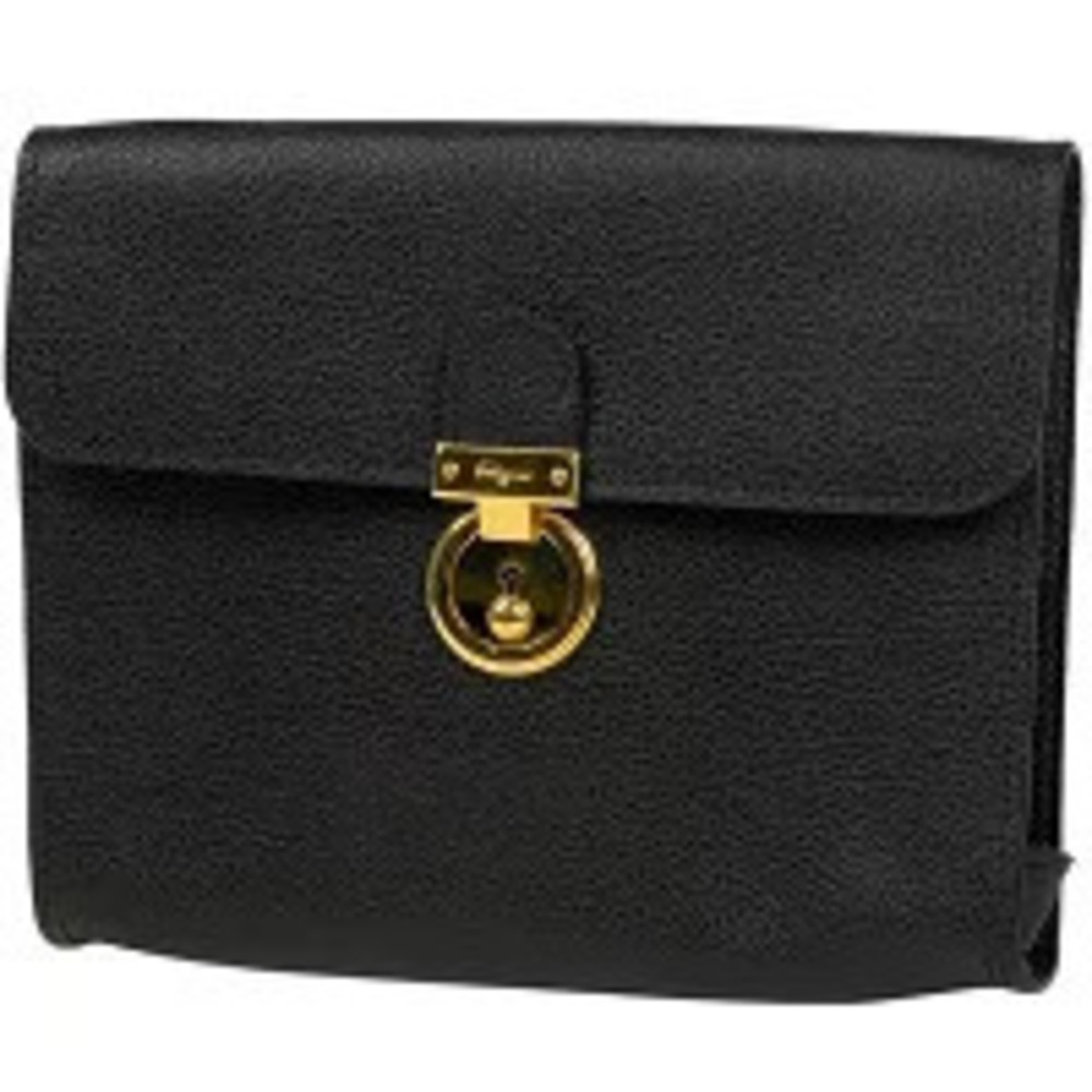 Salvatore Ferragamo Clutch Bag Handheld Shoulder Leather Black